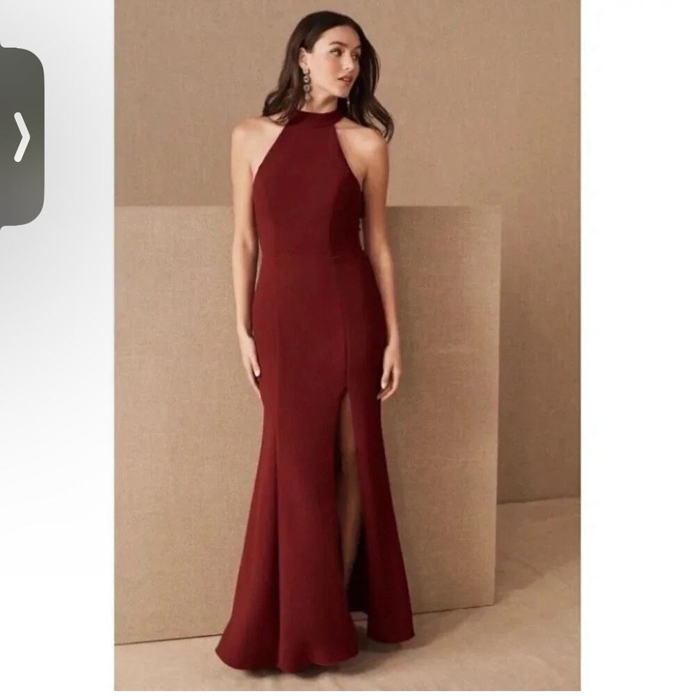 BHLDN Juliana High-Neck Side-Slit Stretch Crepe Maxi Dress Size 6